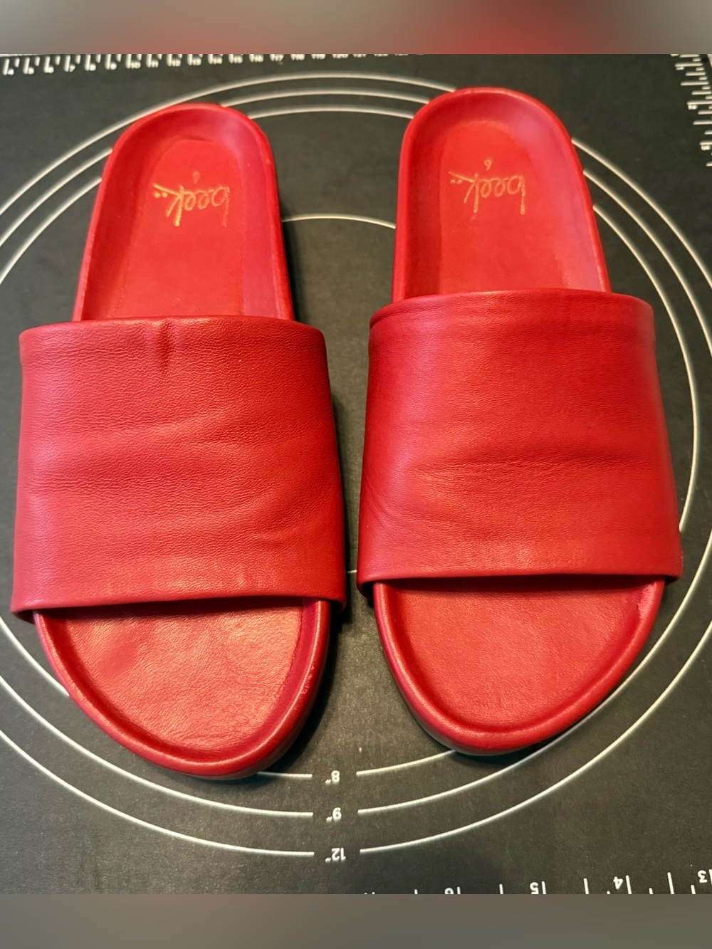 Beek Pelican Red Leather Slide Sandals for Women
